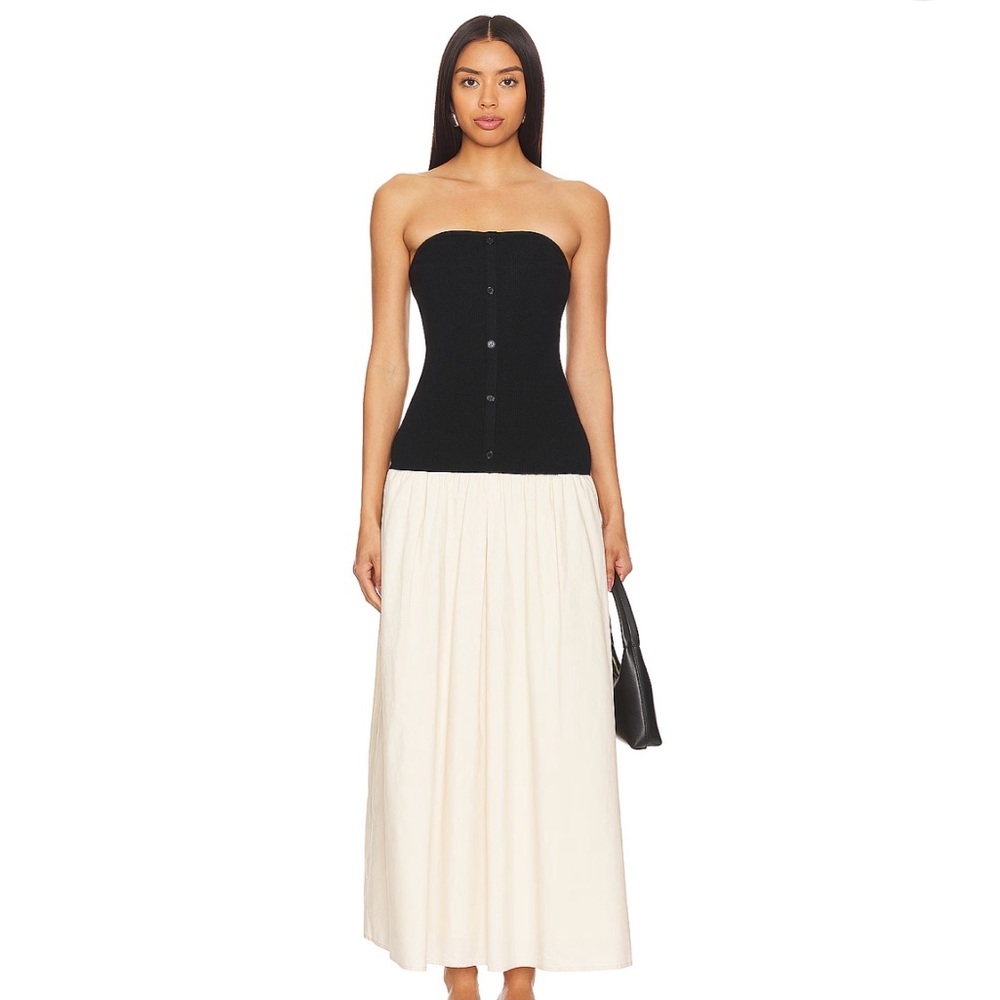 Line & Dot Tanner Strapless Dress in Black & Taupe